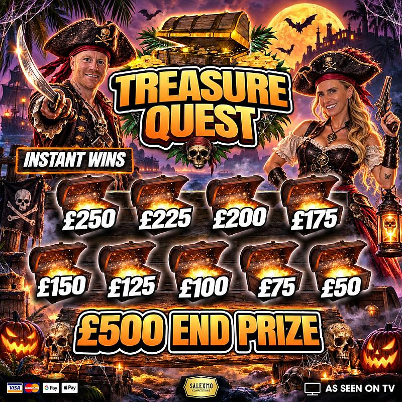TREASURE QUEST £500 END PRIZE PLUS INSTANT CASH WINS 4/12/26