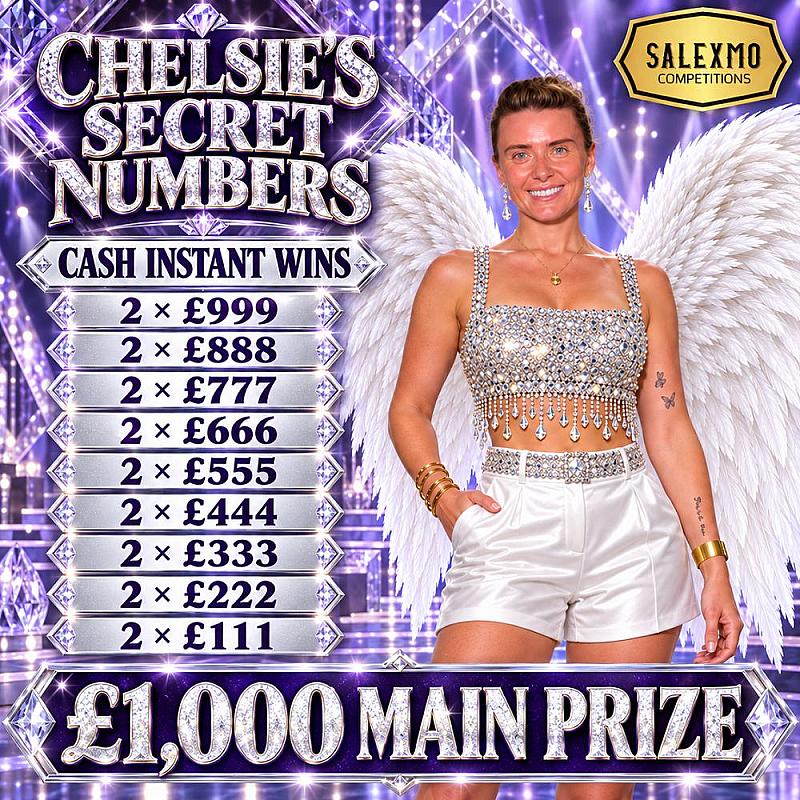 CHELSIE'S SECRET ANGEL NUMBERS, £1000 CASH MAIN PRIZE 9/12/26
